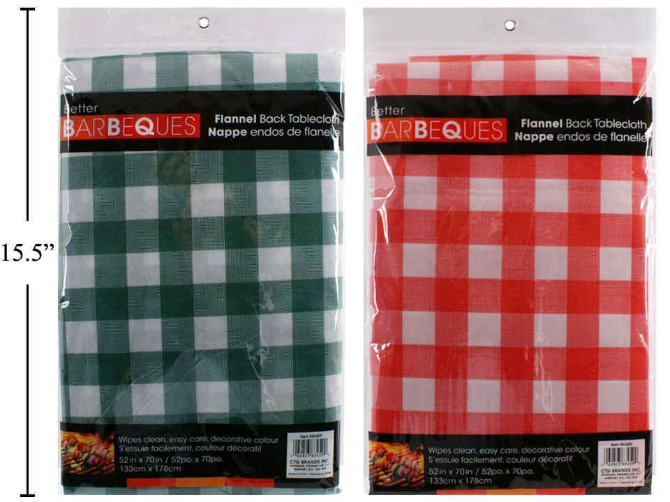 BBQ 52"x70" Flannel-Back Tablecloth, Gingham Design