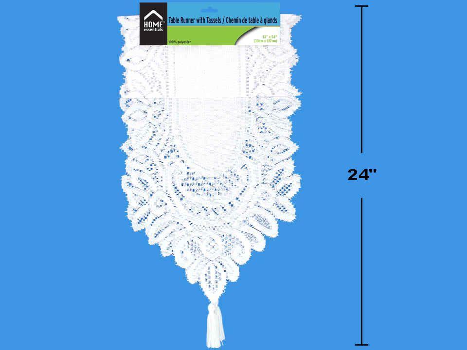 H.E. White Table Runner with Tassel, 13" x 54"