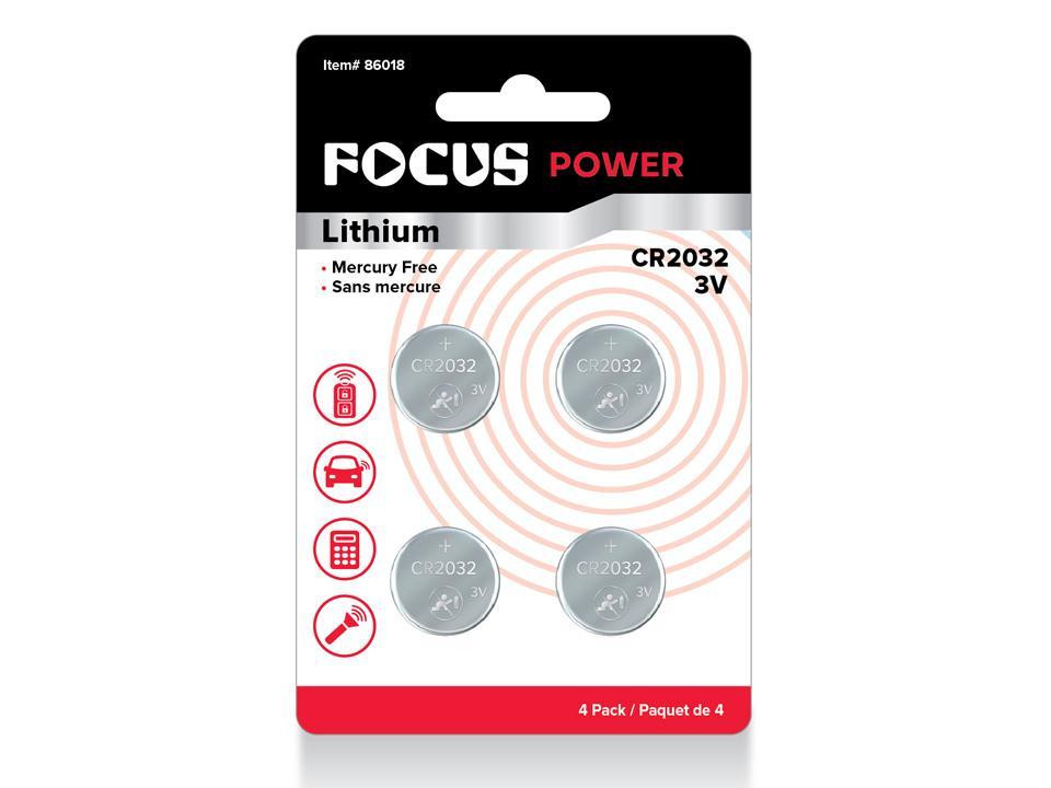 Focus E. 5-Piece CR2032 Lithium Coin Cell Battery, Mercury-Free