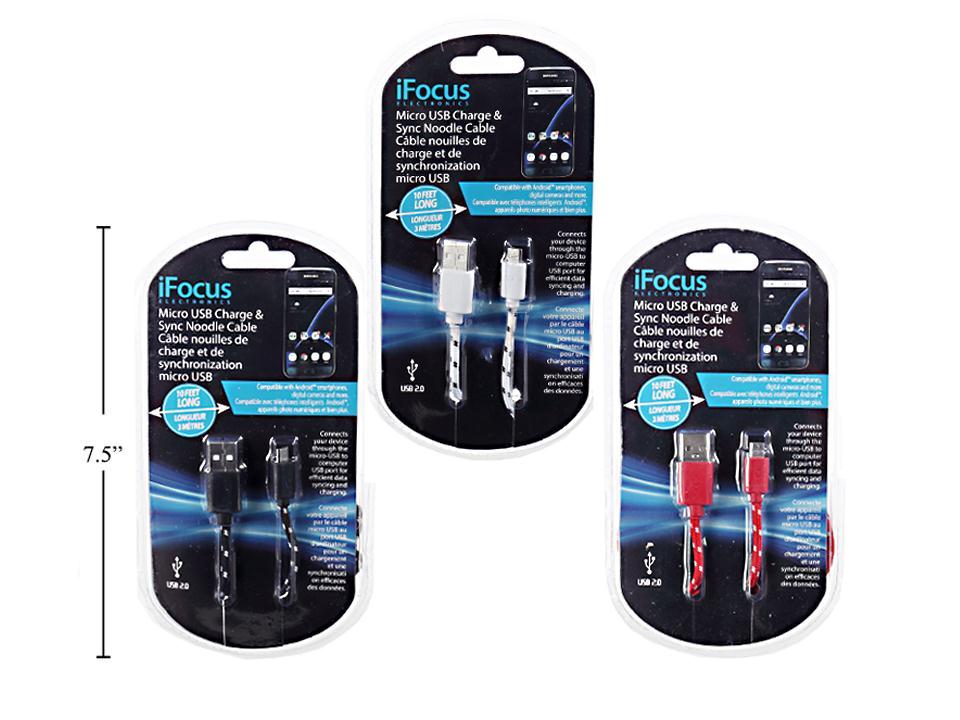 iFocus 10 ft Micro USB Data Cable for Charge & Sync 3C