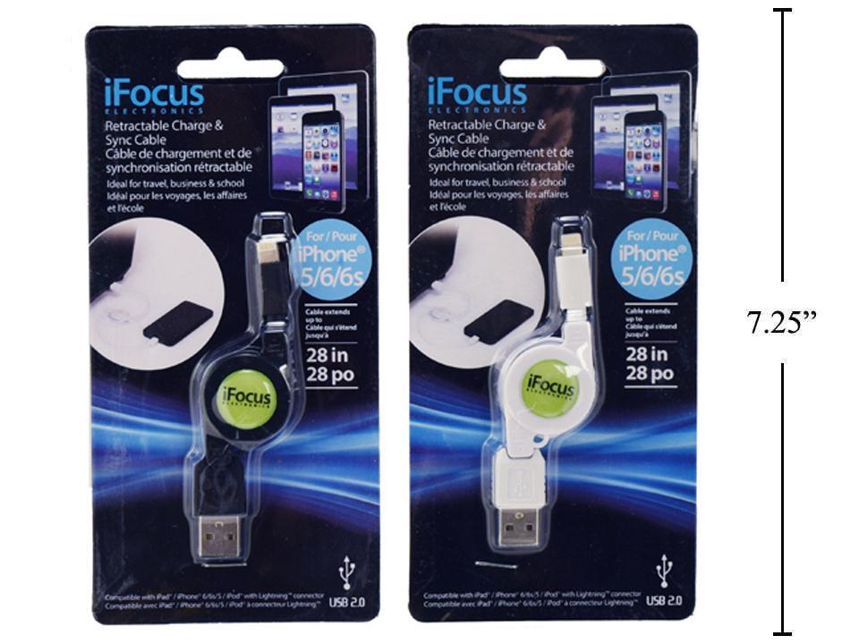 iFocus 2.5FT Retractable Charge & Sync Cable for iPhone
