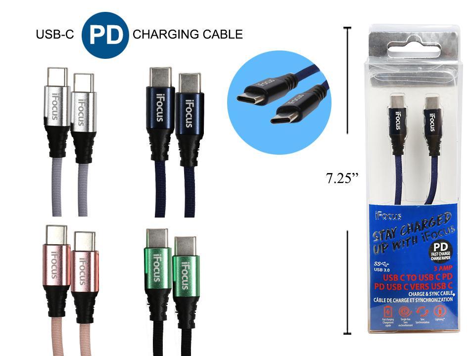 iFocus 1M PD USB C to USB C Cable with Velcro Strap