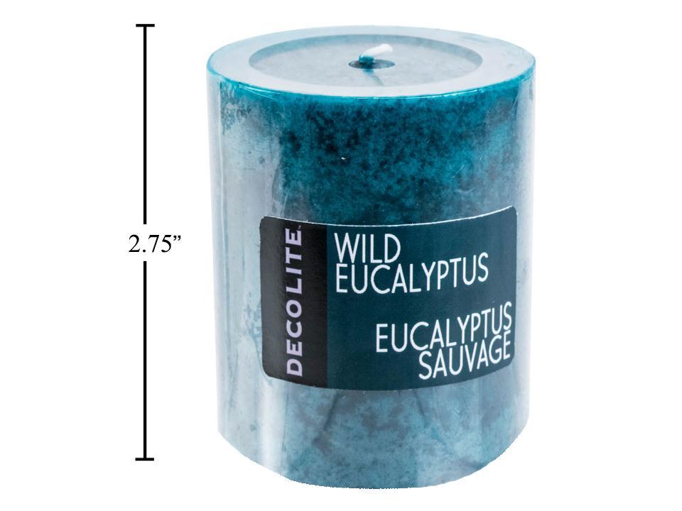 DecoLite Small Pillar Candle in Wild Eucalyptus Scent, Measuring 2.75x2.75 Inches