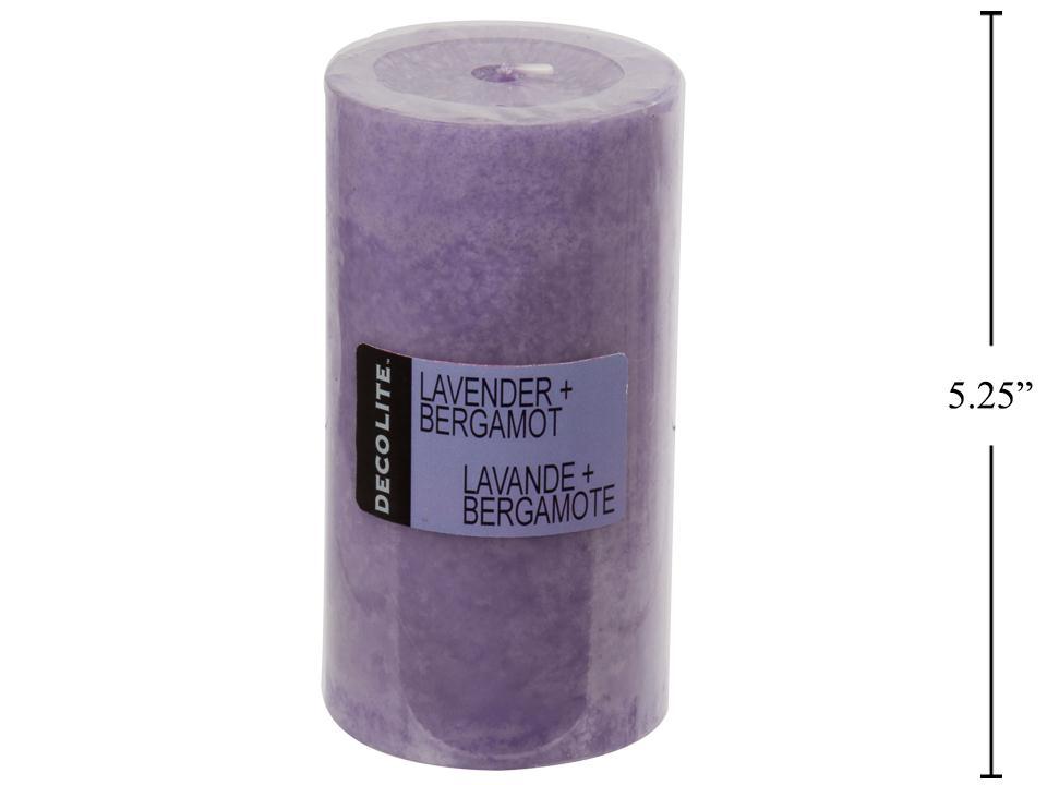 DecoLite Large Pillar Candle in Lavender and Bergamot, Dimensions 2.75" x 5.25"