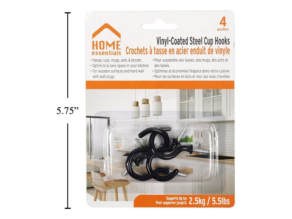 H.E. 4-Piece 1.25" Coated Steel Cup Hook in Black