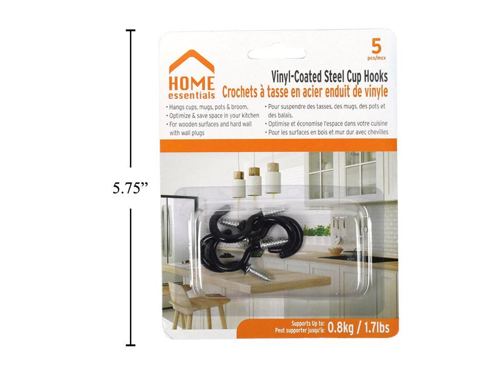 H.E. 5-Piece 1" Coated Steel Cup Hook in Black