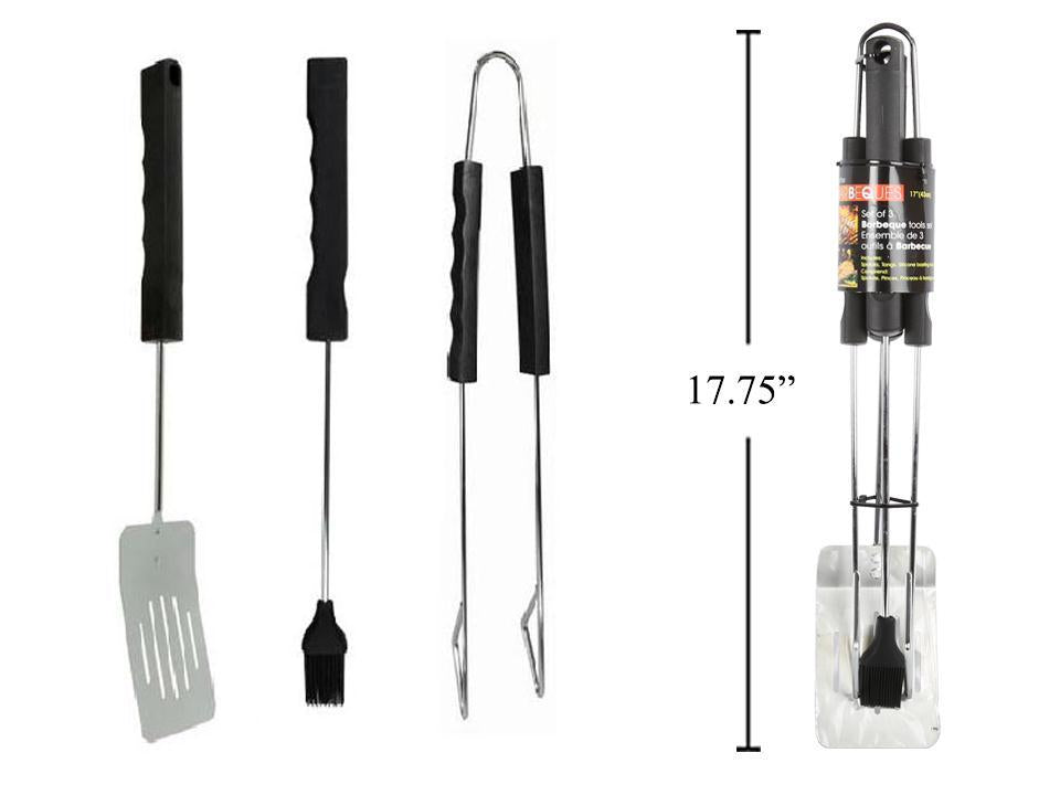 BBQ Set/3 Chromeplated Tool Set w/Hard Plastic Handle