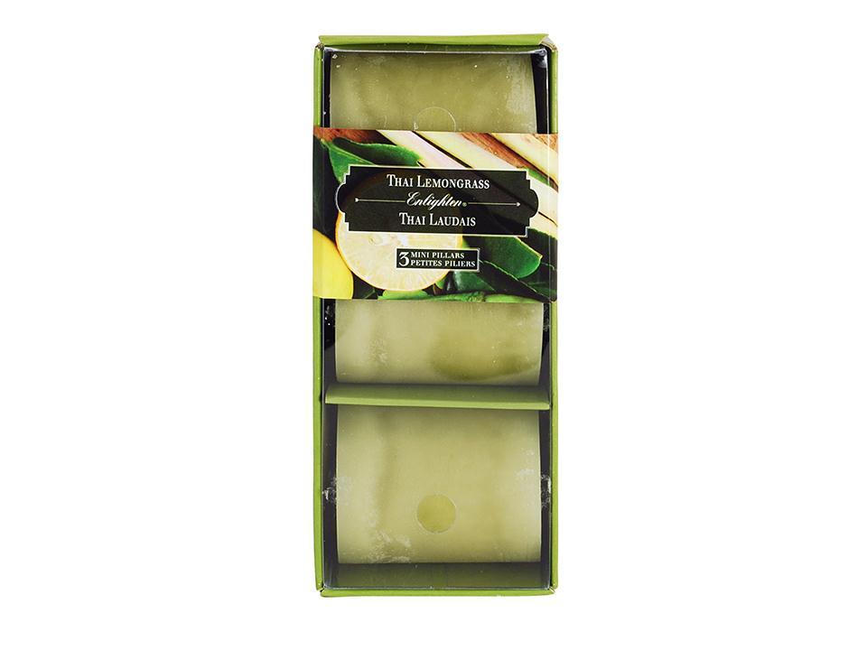 Enlighten 3-Pack 2-Inch Mini Scented Pillars, Thai Lemongrass