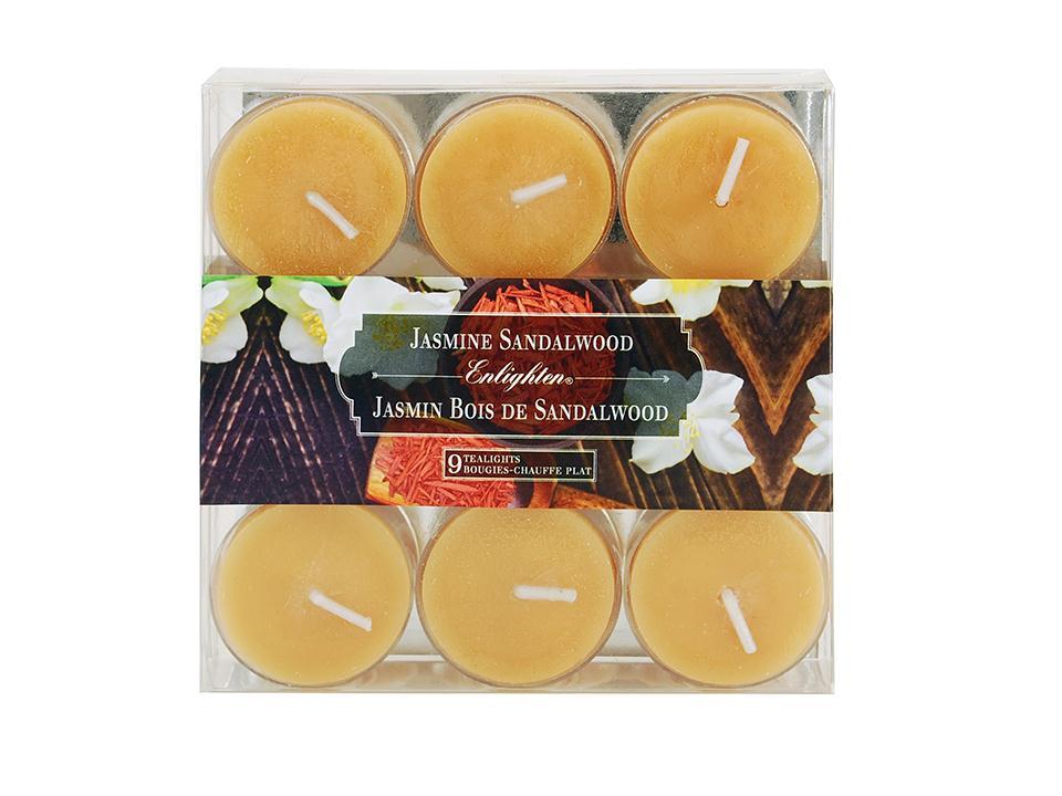 Enlighten 9-Pack Clear Cup T-Light Scented Candles, Jasmine Sandalwood