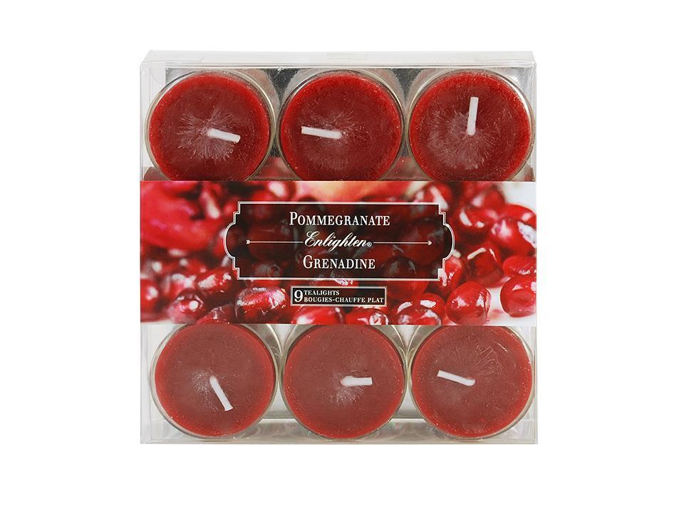 Enlighten 9-Pack Clear Cup Tea Light, Scented Pomegranate