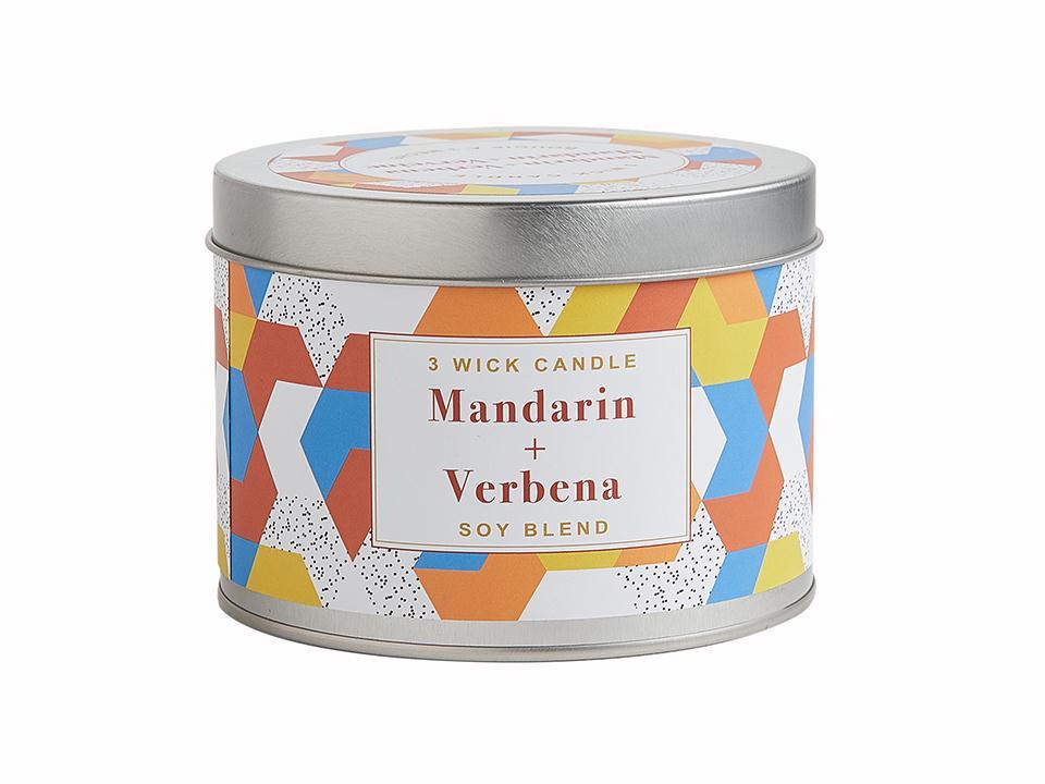 3-Wick Tin Mandarin & Verbena Paraffin/Soy Blend Candle