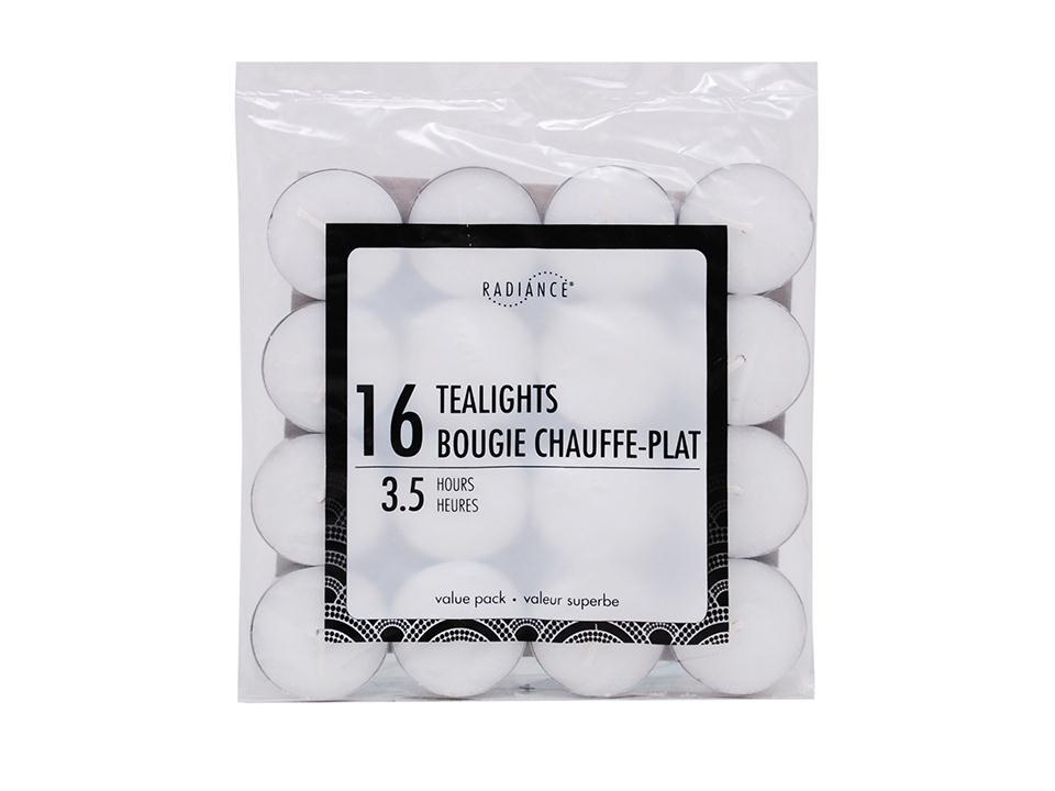 Radiance 16-Pack White Tealight Candles, 9gm Bagged, 3 Hours Burn Time