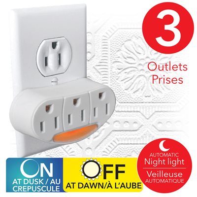 Triple-Outlet Wall Tap with Night Light