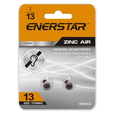 Size 13 Zinc-Air Hearing Aid Batteries, 2 Pack