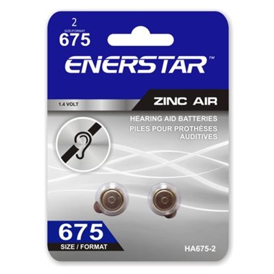Zinc-Air Hearing Aid Batteries, Size 675, 2 Pack