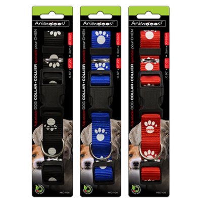 Adjustable Nylon Dog Collar with Paws Print, 0.8"x11.8"-21.7"