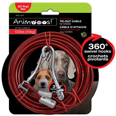 Vinyl-Coated Steel Tie-Out Cable Suitable for Dogs Up to 100lbs, 20ft, 0.18" Diameter