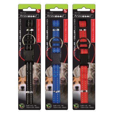Adjustable Nylon Collar with Reflective Stitch, Size 0.6"X9.1-15.7"