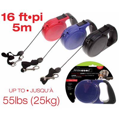 Retractable Leash Suitable for Medium Dogs up to 55lb; 16ft