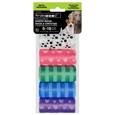 Biodegradable Printed Waste Bags, 15 Pieces per 5 Rolls