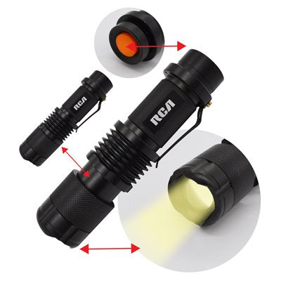 RCA 150LM Metal Flashlight with Zoom Functionality