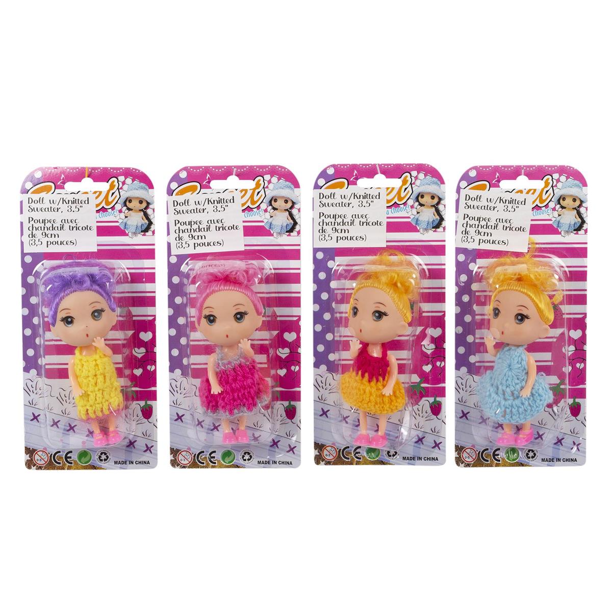 3.5" Doll w/Knitted Sweater