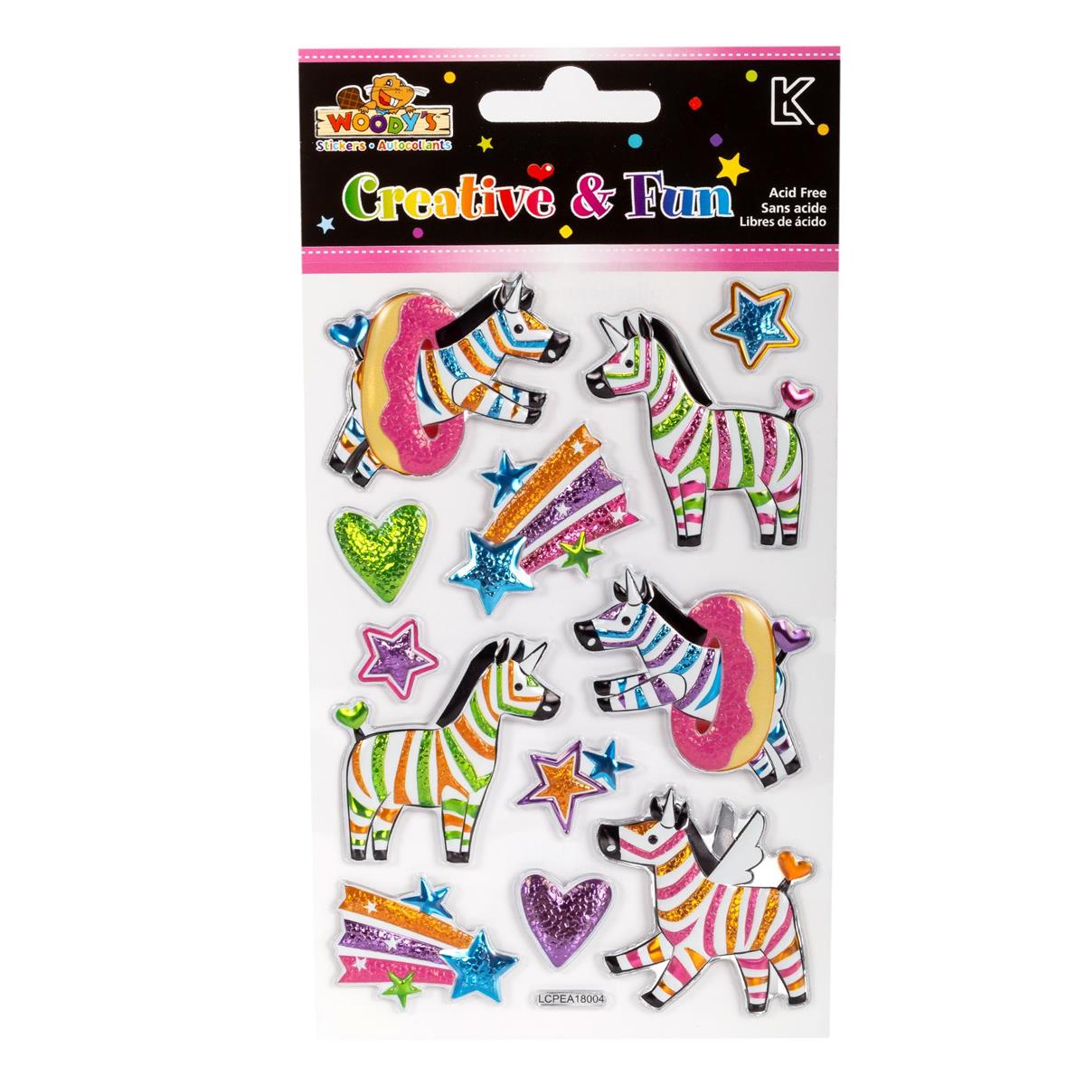 Woody's Zebra Pop-Up Stickers, 4" x 6"