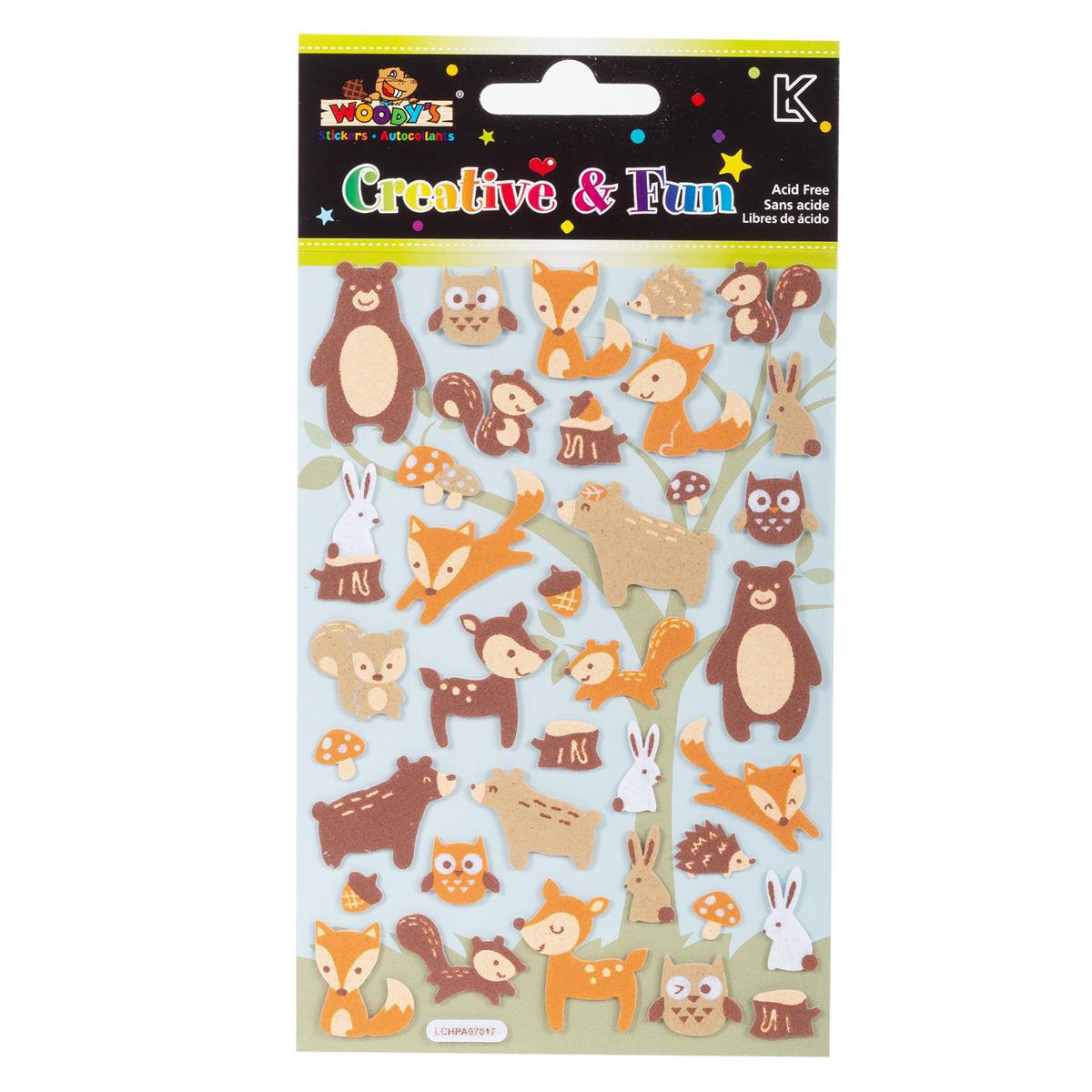 Woody’s Wild Animal Felt Stickers, 4" x 6"