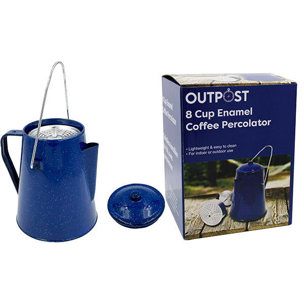 Blue Enamel Coffee Pot, 8-Cup Capacity