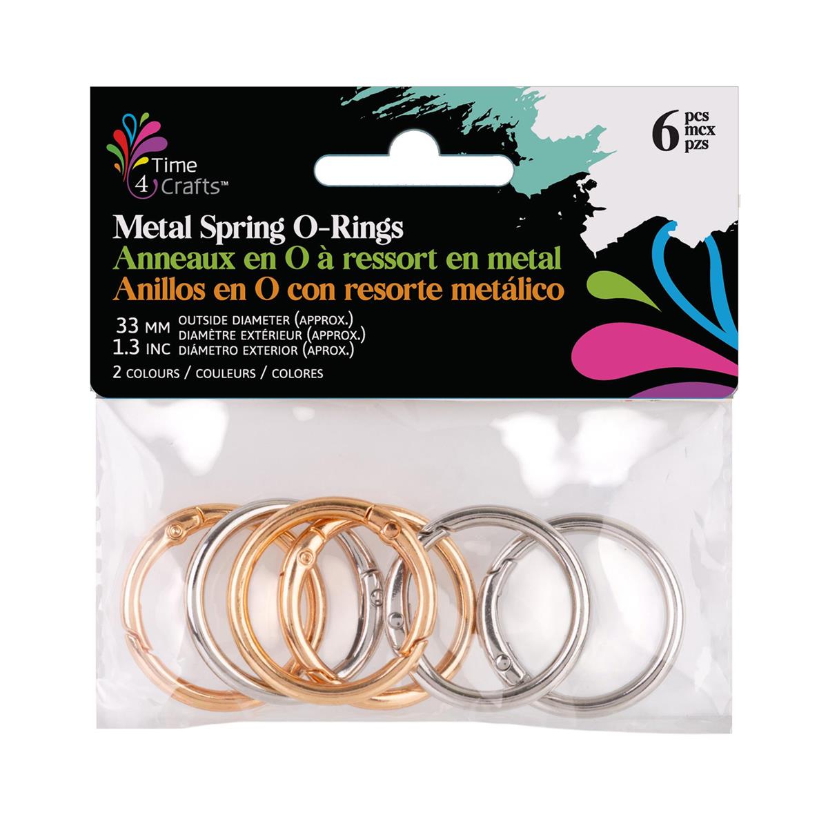 6-Pack 33mm Metal Spring Key Rings, Silver & Gold