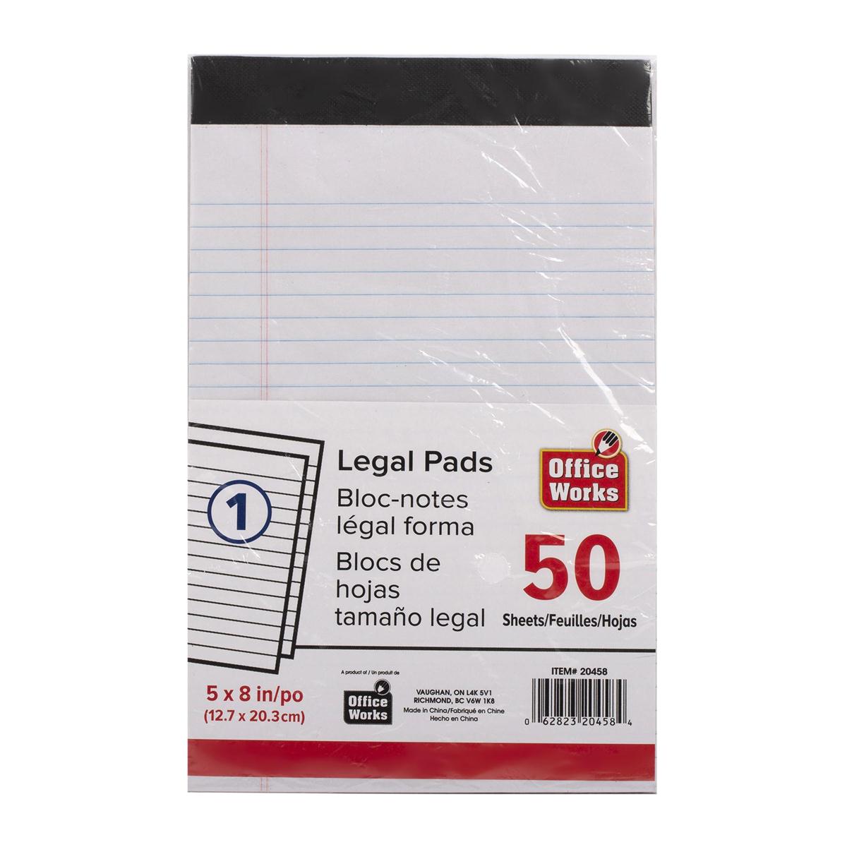 O.WKs. White Legal Pad, 50-Sheets, 5x8"