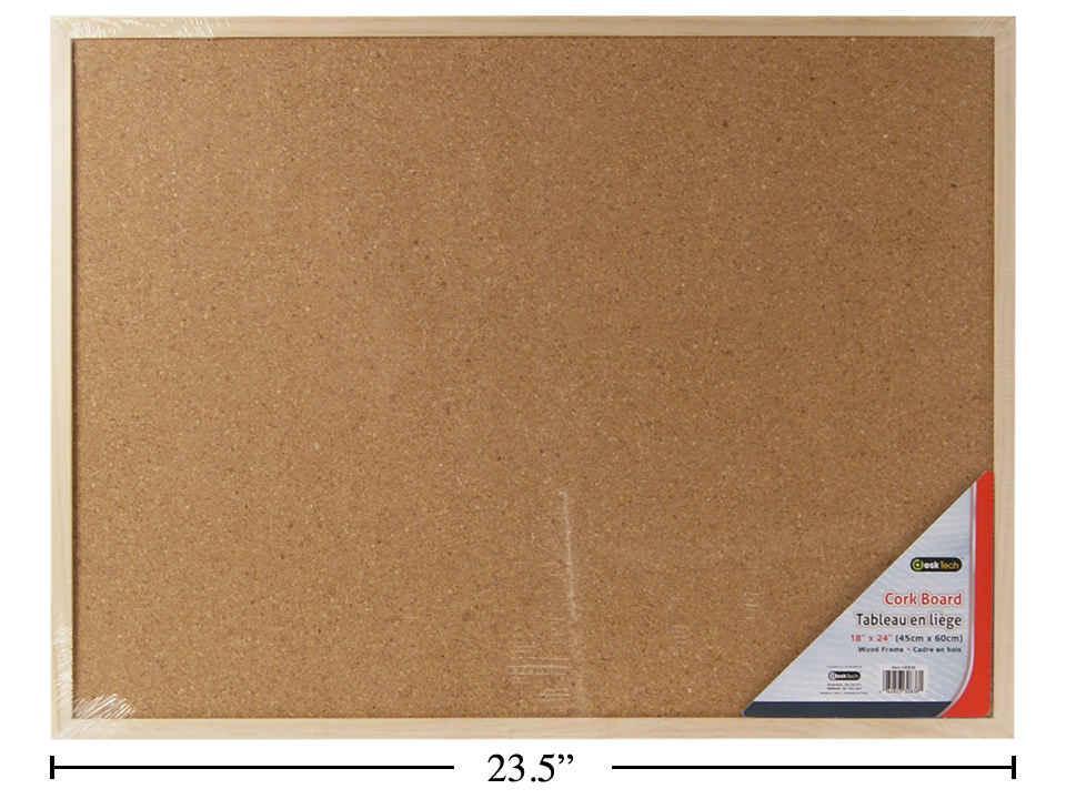 Desk Tech 18x24" Wood Cork Board with 2 Metal Hangers