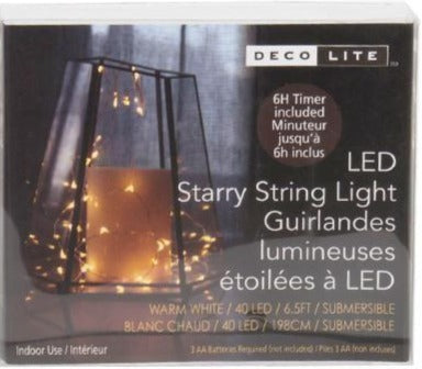 Deco L. Starry String Lights with 40 LED, Timer-Enabled, Submersible, Warm White