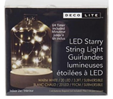 Deco L. Starry String Lights with 20 LED, Timer, Submersible, Warm White