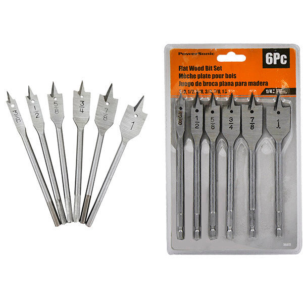 6-Piece Flat Wood Drill Bit Set