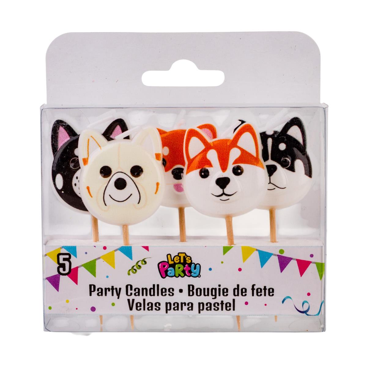 Let’s Party Dog Birthday Cake Candle Set, 5 Pieces