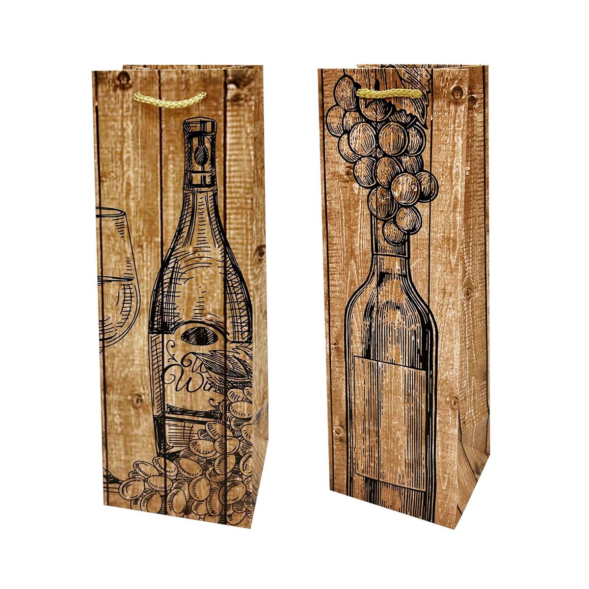 Bottle Gift Bag, Woodgrain & Black