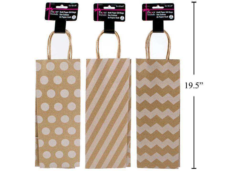 Paper T. 2pk Kraft Wine Bag, Printed, 5x13x4"