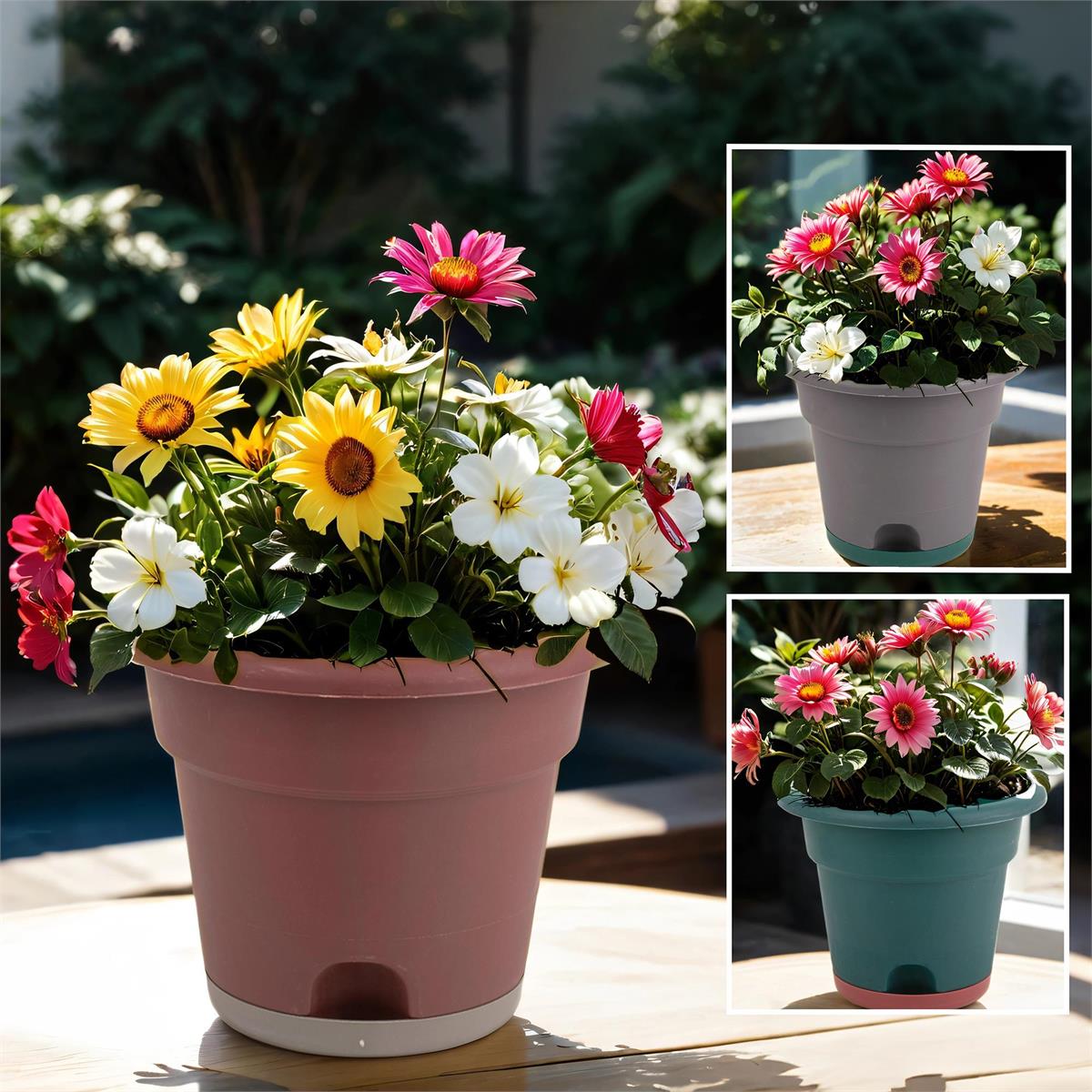 Garden E. Round Plastic Self-Watering Planter, 7.8"x6.5", 3-pc.