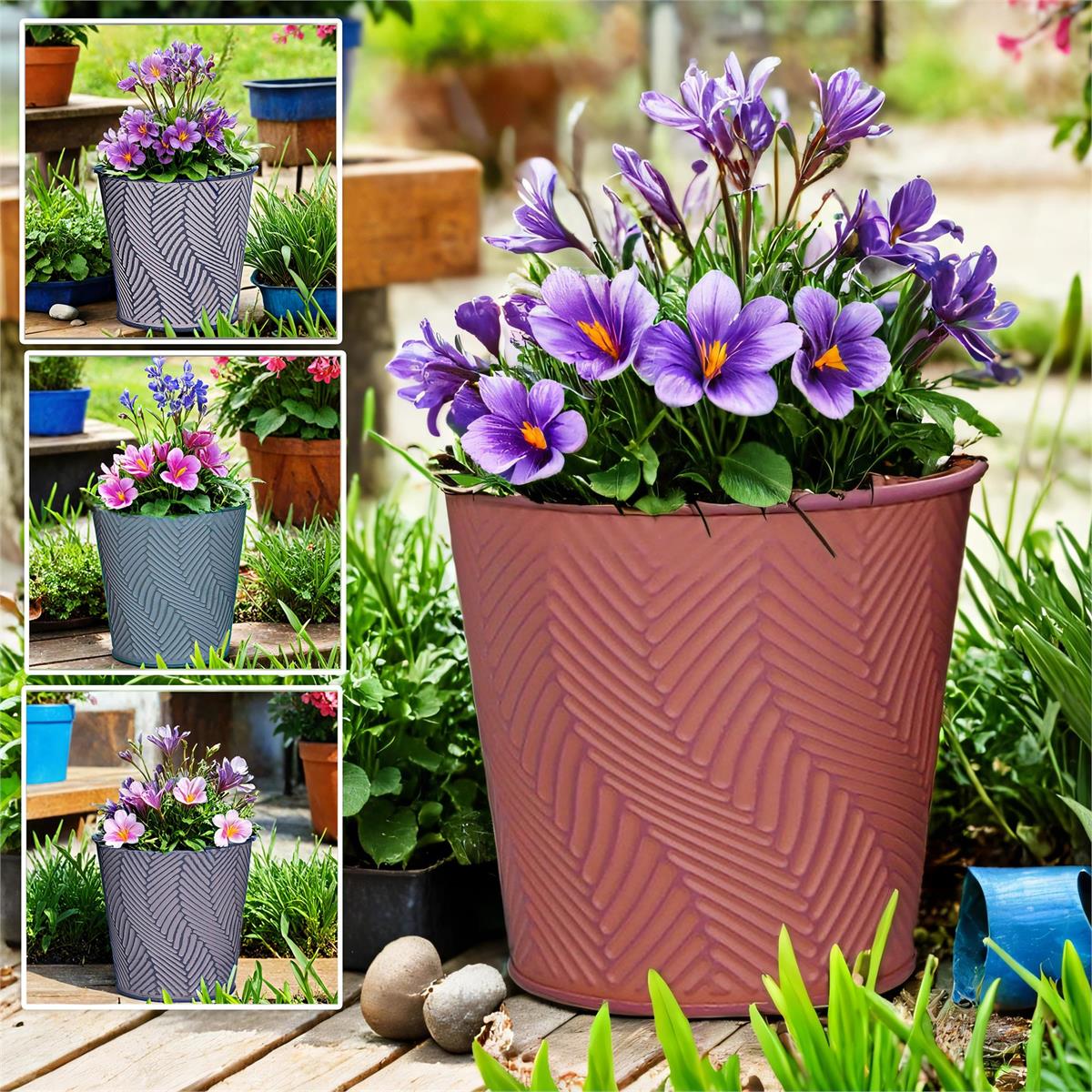 Painted Round Metal Planter, 4.3" x 4.2"