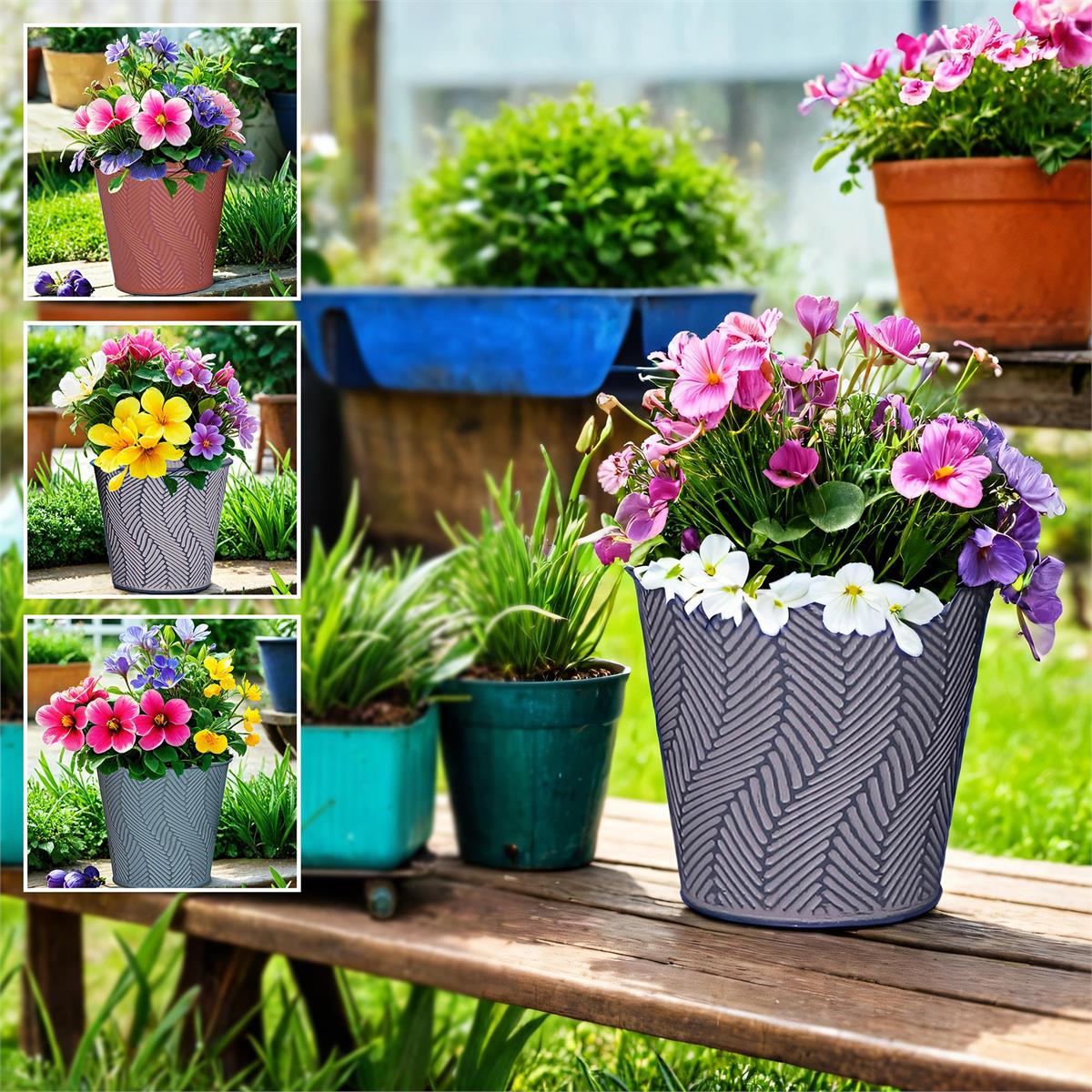 Painted Round Metal Planter, 5.5" x 5"