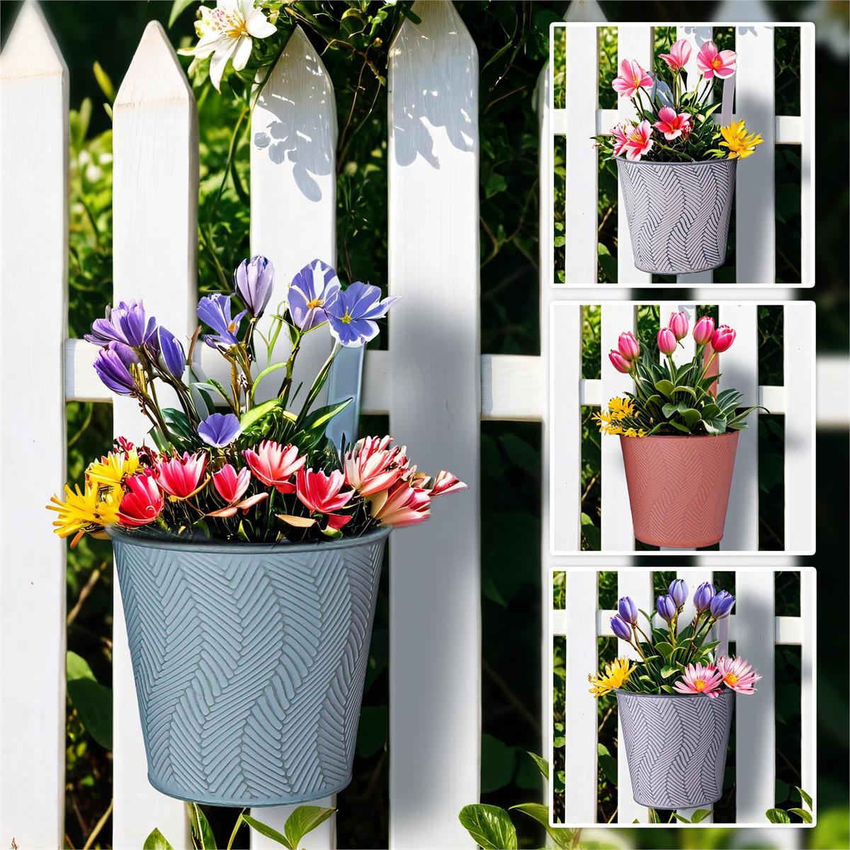 Painted Round Metal Planter with Hanger, 6.1" Diameter