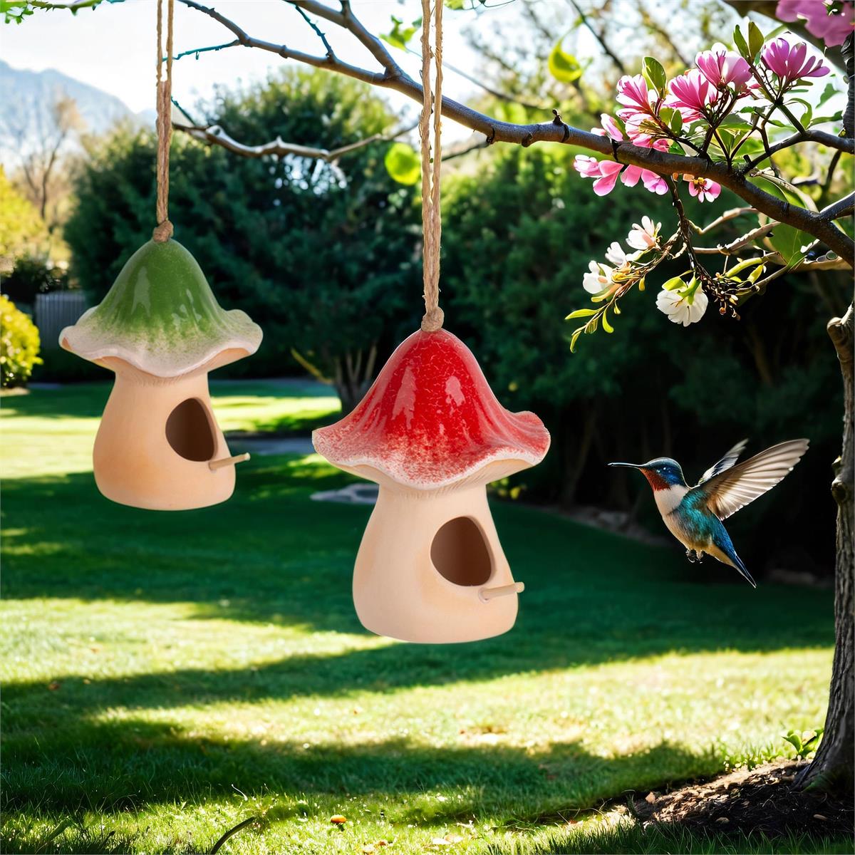 Ceramic Hanging Bird Feeder, 6.3"