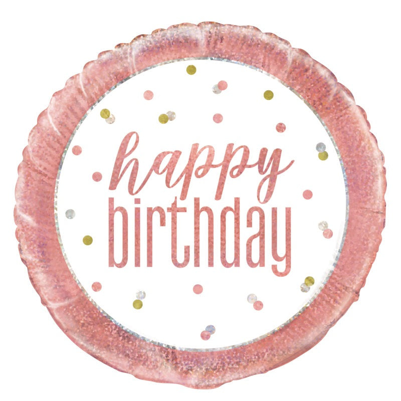 18" Glitz Rose Gold Round Foil Balloon "Happy Birthday"