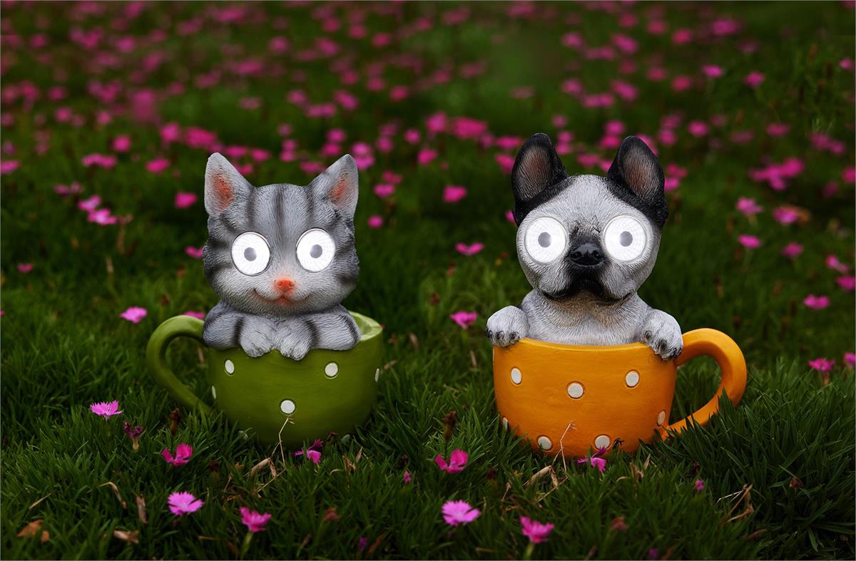 Solar 7.25" Polyresin Animal in Cup with Light Up Eyes, 2pcs