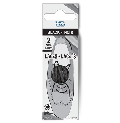 27" Black Round Shoe Laces, 2 Pair