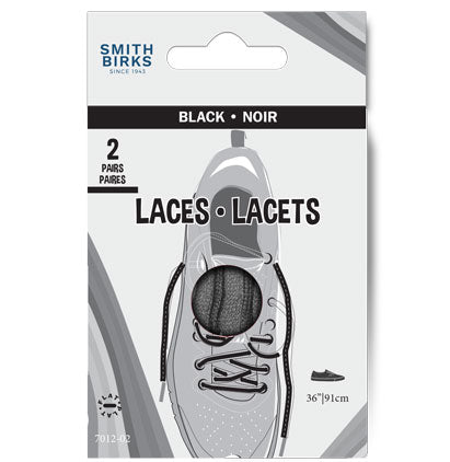 36" Black Sport Laces, 2 Pair