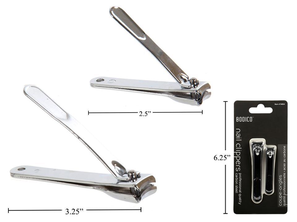 Bodico 2-Piece Carbon Steel Nail Clippers, Chrome