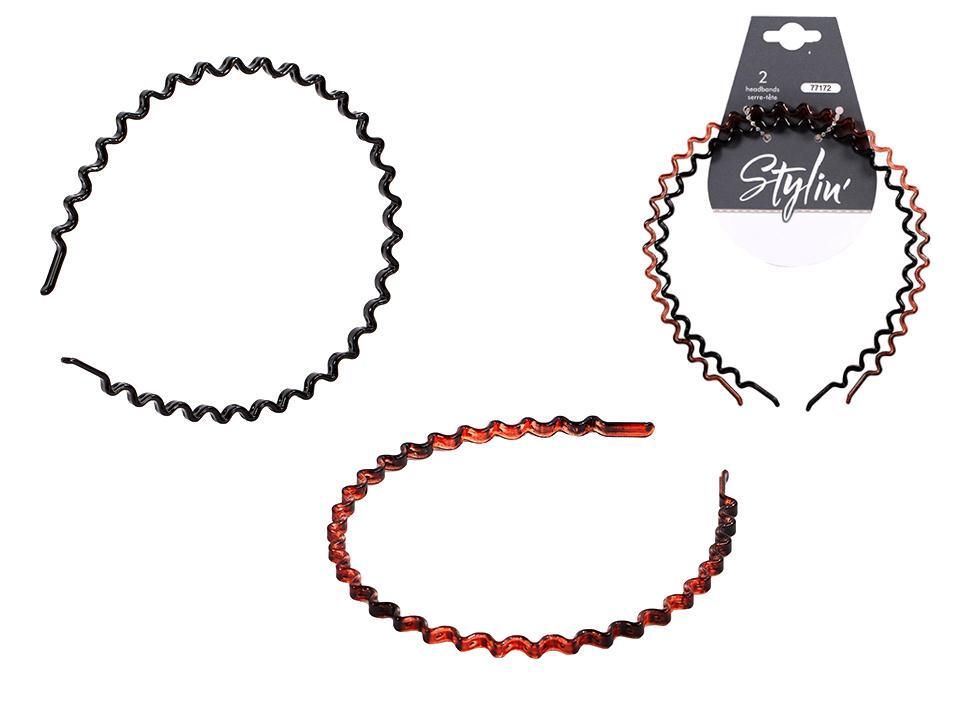 Stylin 2-Piece Wave Headbands, Black & Tortoise