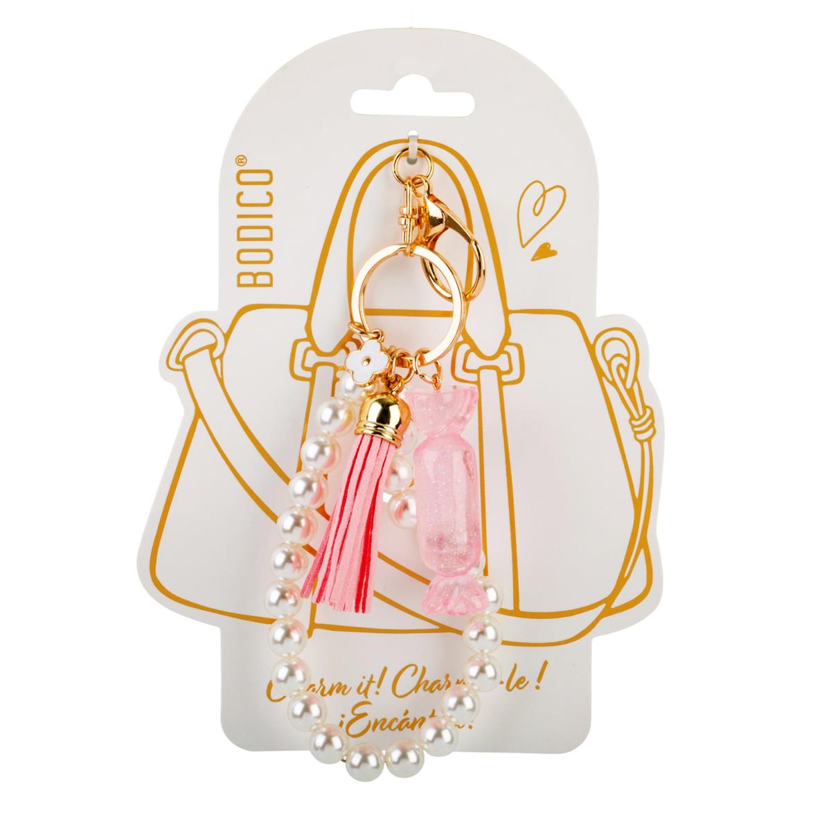 Bodico Pearl Bag Charm with Enamel Flower and Tassel